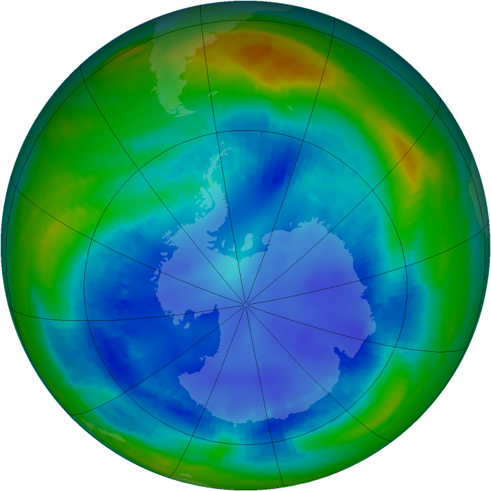 Antarctic ozone map for 10 August 2000